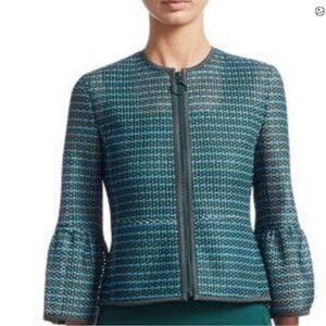 AKRIS PUNTO Striped Mesh Bell Sleeve Green and Blue Jacket women’s size 14